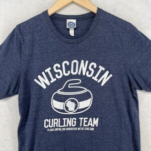 CURLING Shirt Mens M WISCONSIN TEAM Broom Stones Ice Cotton Crewneck Blue